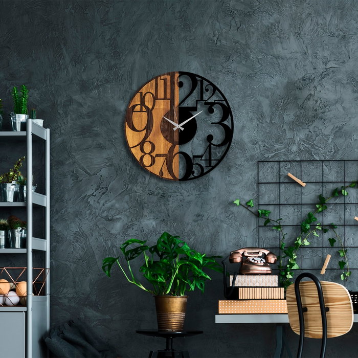 Wallity Reloj de pared Numbers en Nogal y Negro